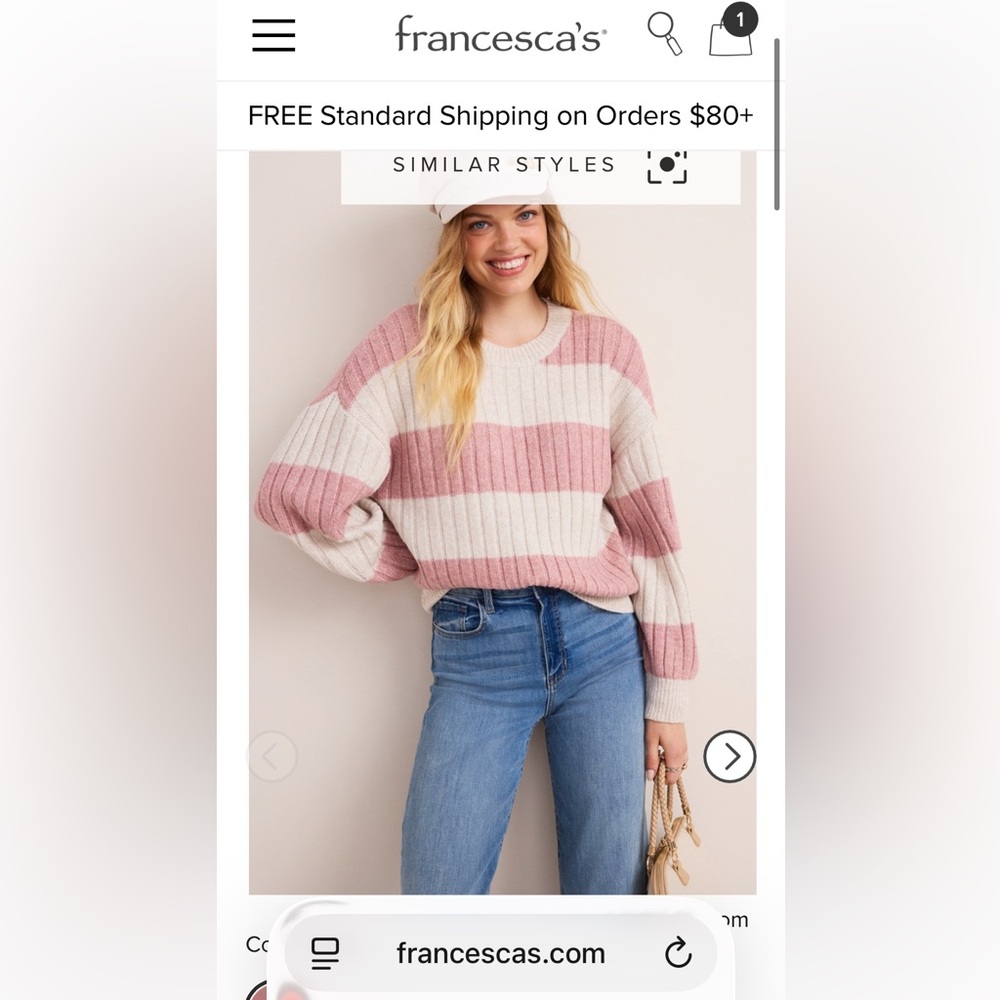 Francesca's Collections Pink and Cream Striped Sweater